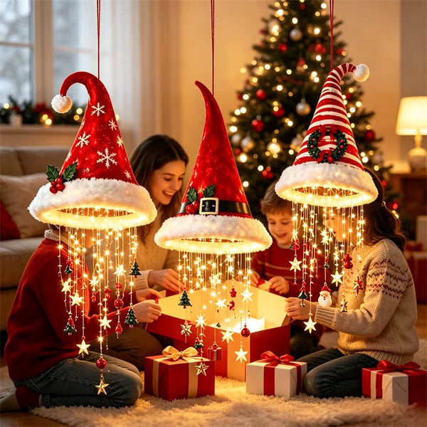 Suspension lumineuse bonnet de Père Noël – LED cascade