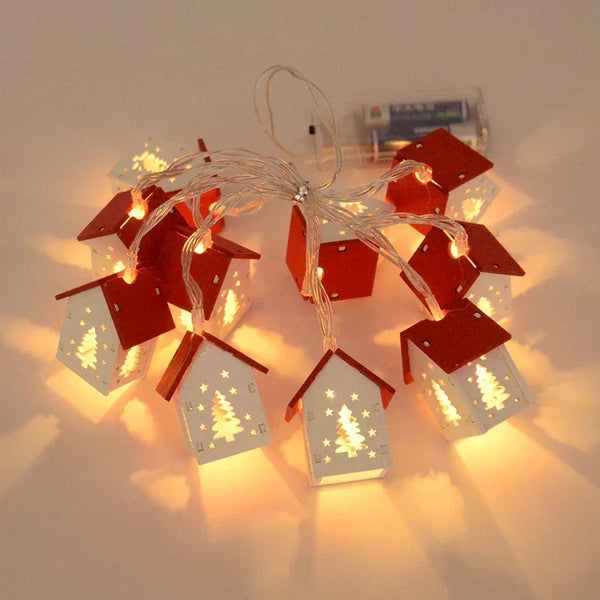 Décoration de Noël en bois véritable – LED blanc chaud à piles