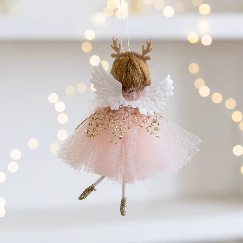 Ornement de sapin ange – jupe en tulle et bois de renne