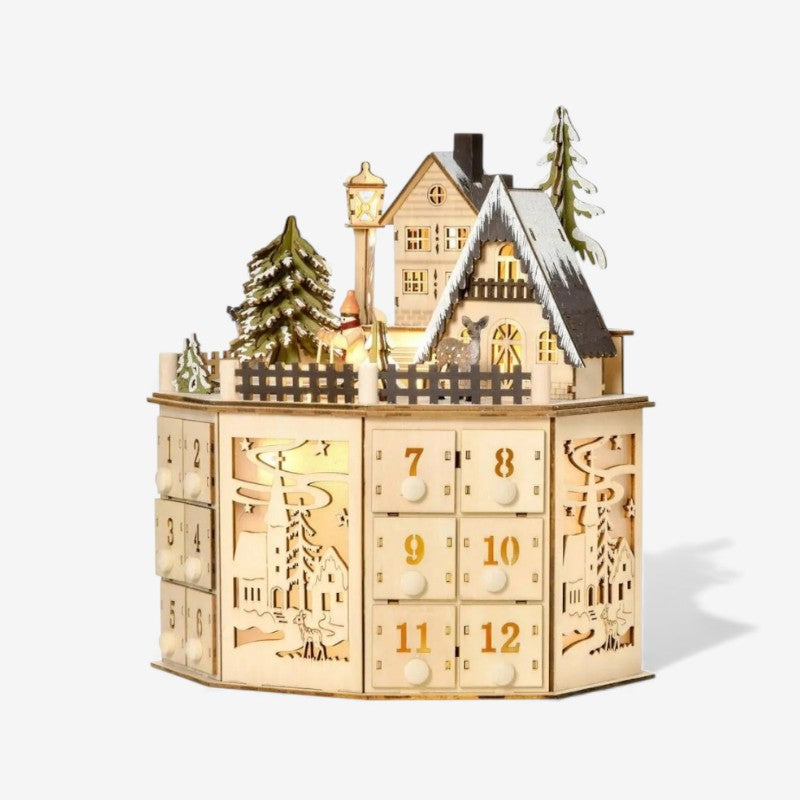Calendrier de l'Avent en bois – Village de Noël lumineux