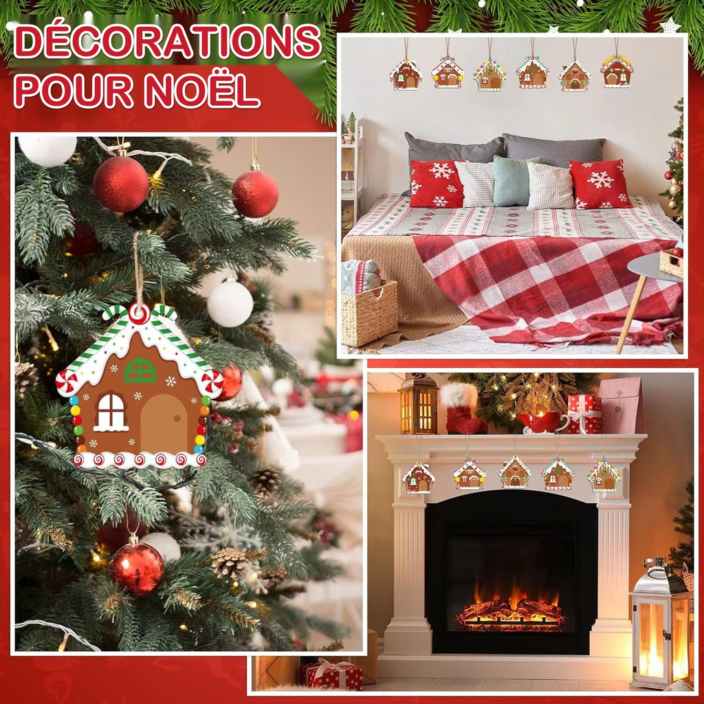 Ornements de Noël en bois brut à peindre – lot de 6