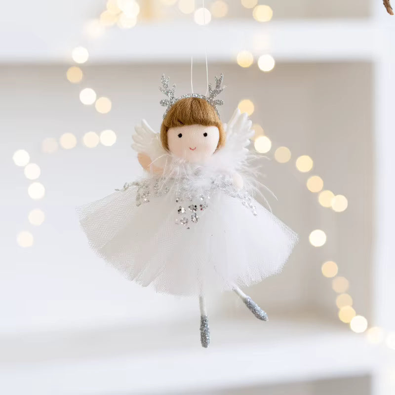 Ornement de sapin ange – jupe en tulle et bois de renne