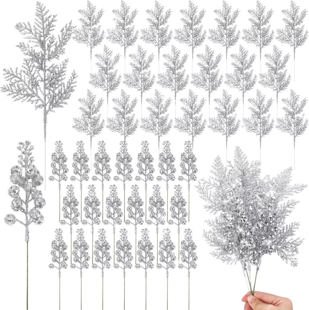 Picks pailletés baies et branches – lot de 10