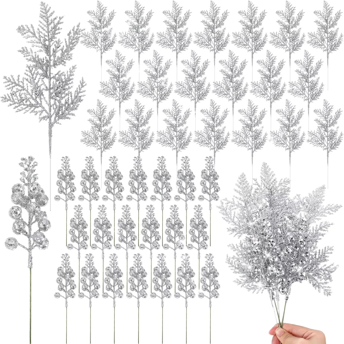 Picks pailletés baies et branches – lot de 10