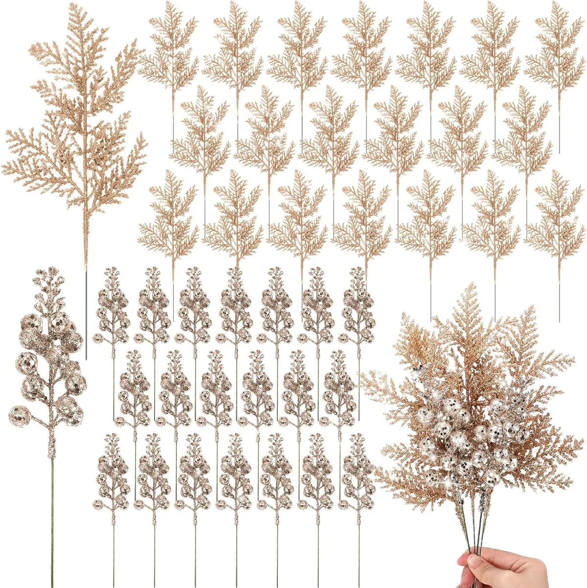 Picks pailletés baies et branches – lot de 10