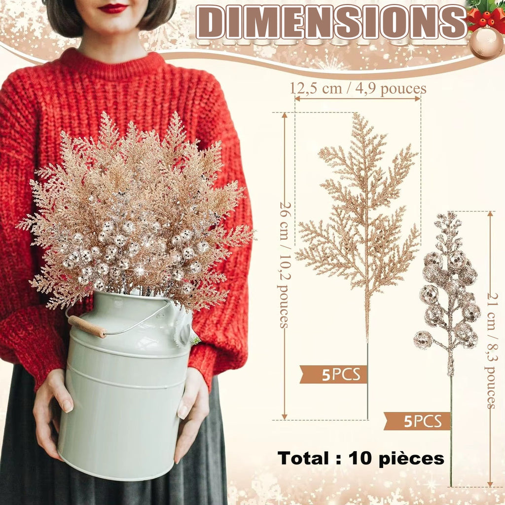 Picks pailletés baies et branches – lot de 10