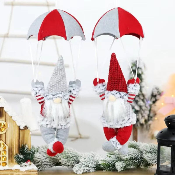 Père Noël parachutiste en peluche – suspension de sapin
