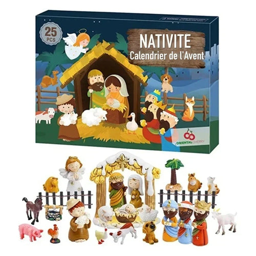 Calendrier de l'Avent crèche – 24 figurines miniatures en résine