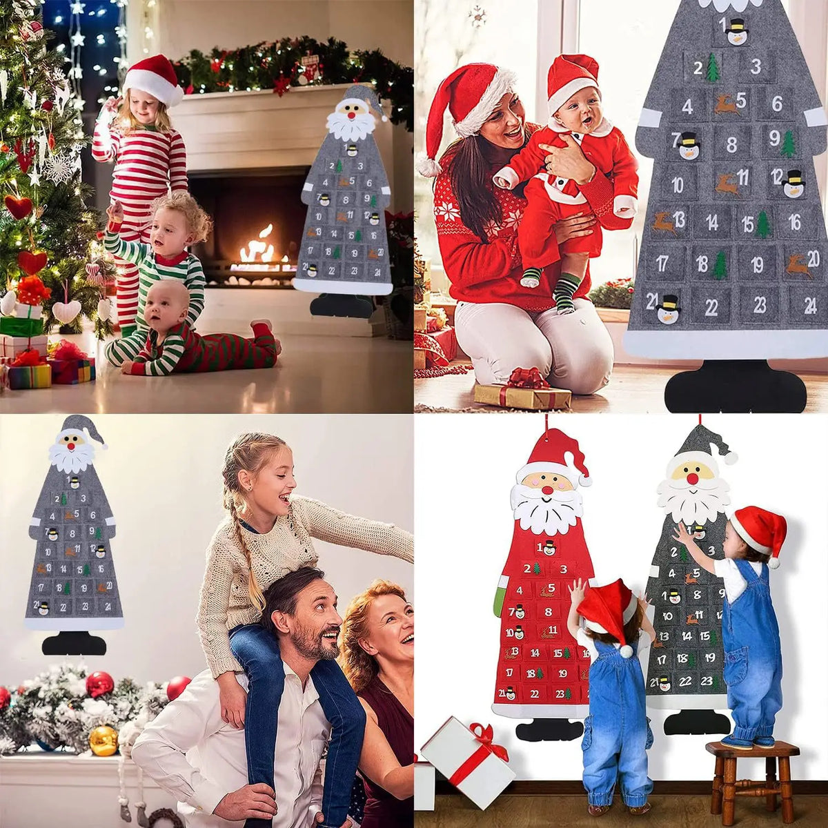 Calendrier de l'Avent en feutre Père Noël – 24 poches murales