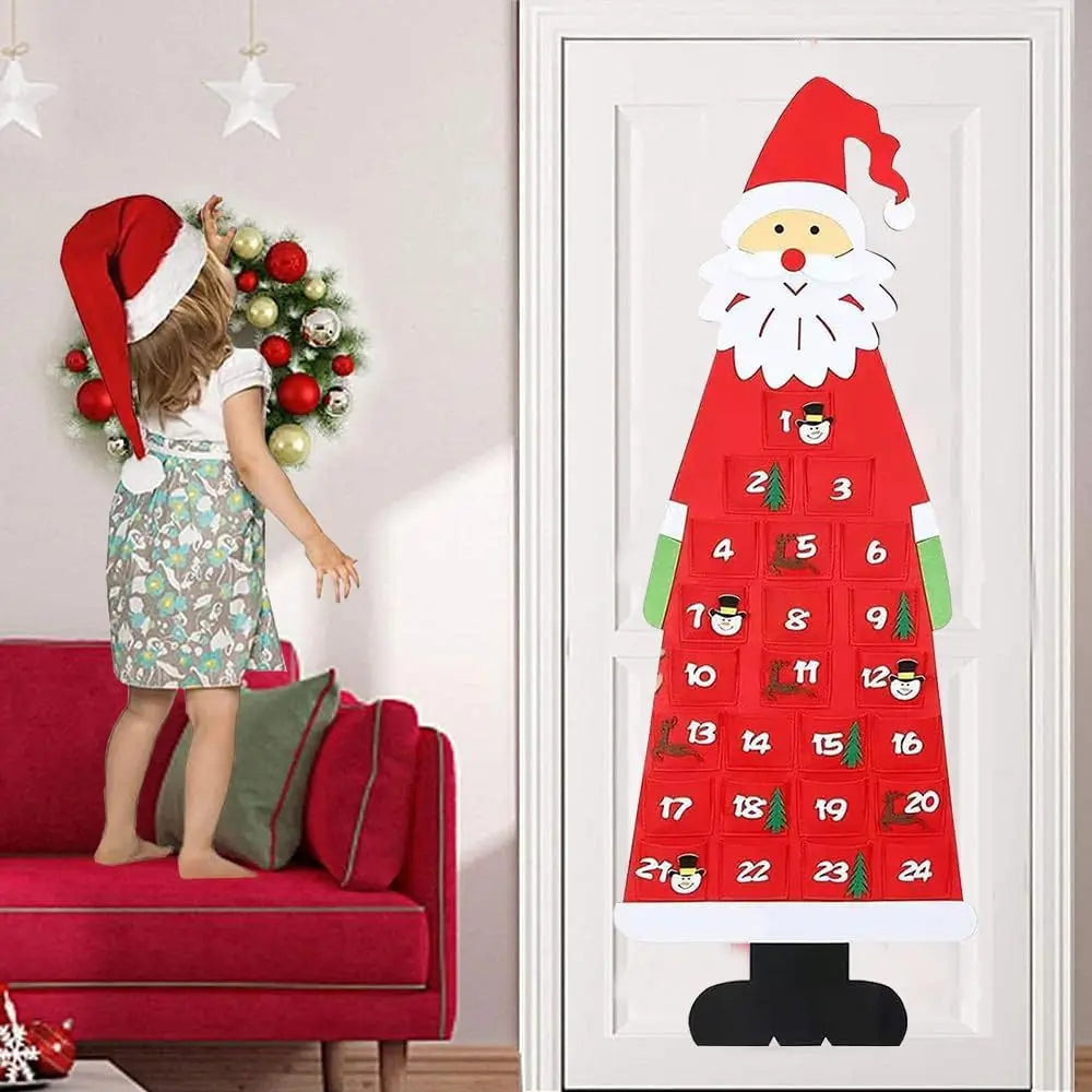 Calendrier de l'Avent en feutre Père Noël – 24 poches murales
