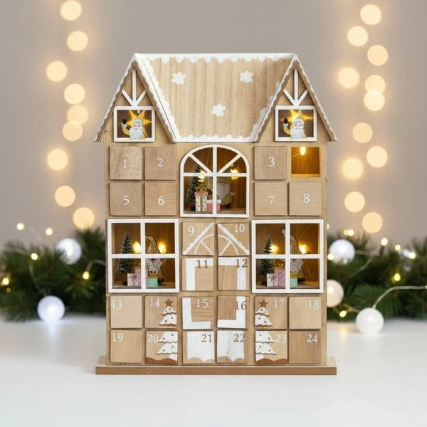 Calendrier de l'Avent maison en bois – LED et 24 cases