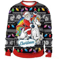 Pull de Noël licorne – Père Noël sur licorne arc-en-ciel