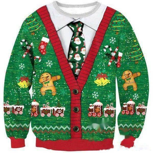 Pull de Noël vert à cravate – Pull festif homme
