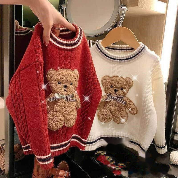 Pull de Noël enfant ourson – Blanc ou rouge