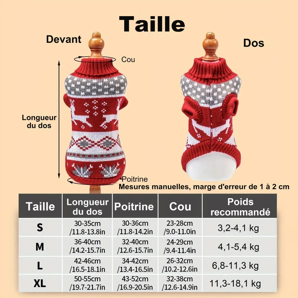 Pull de Noël pour chien en maille – tailles S à XL