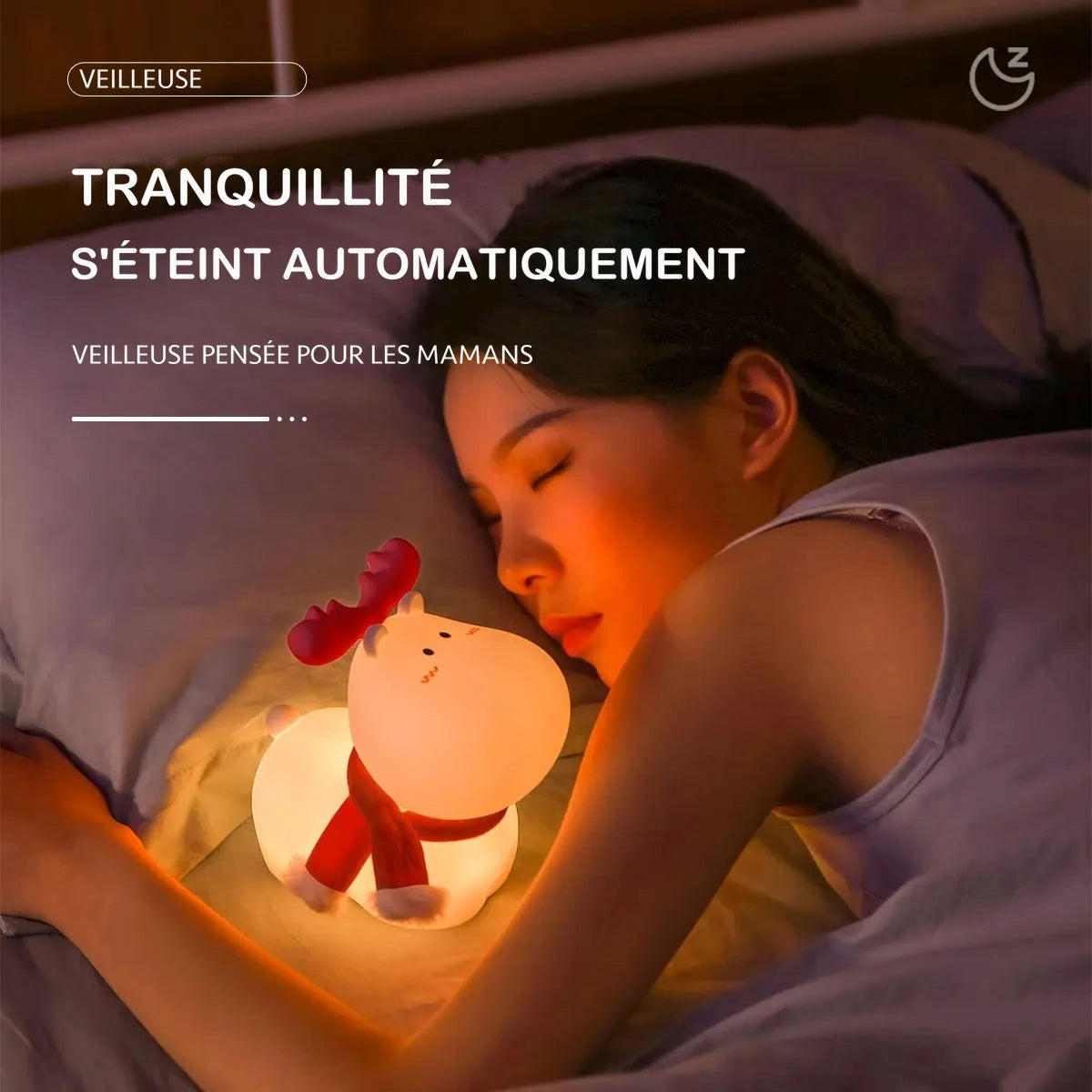 Veilleuse renne pour enfant – silicone, LED rechargeable USB