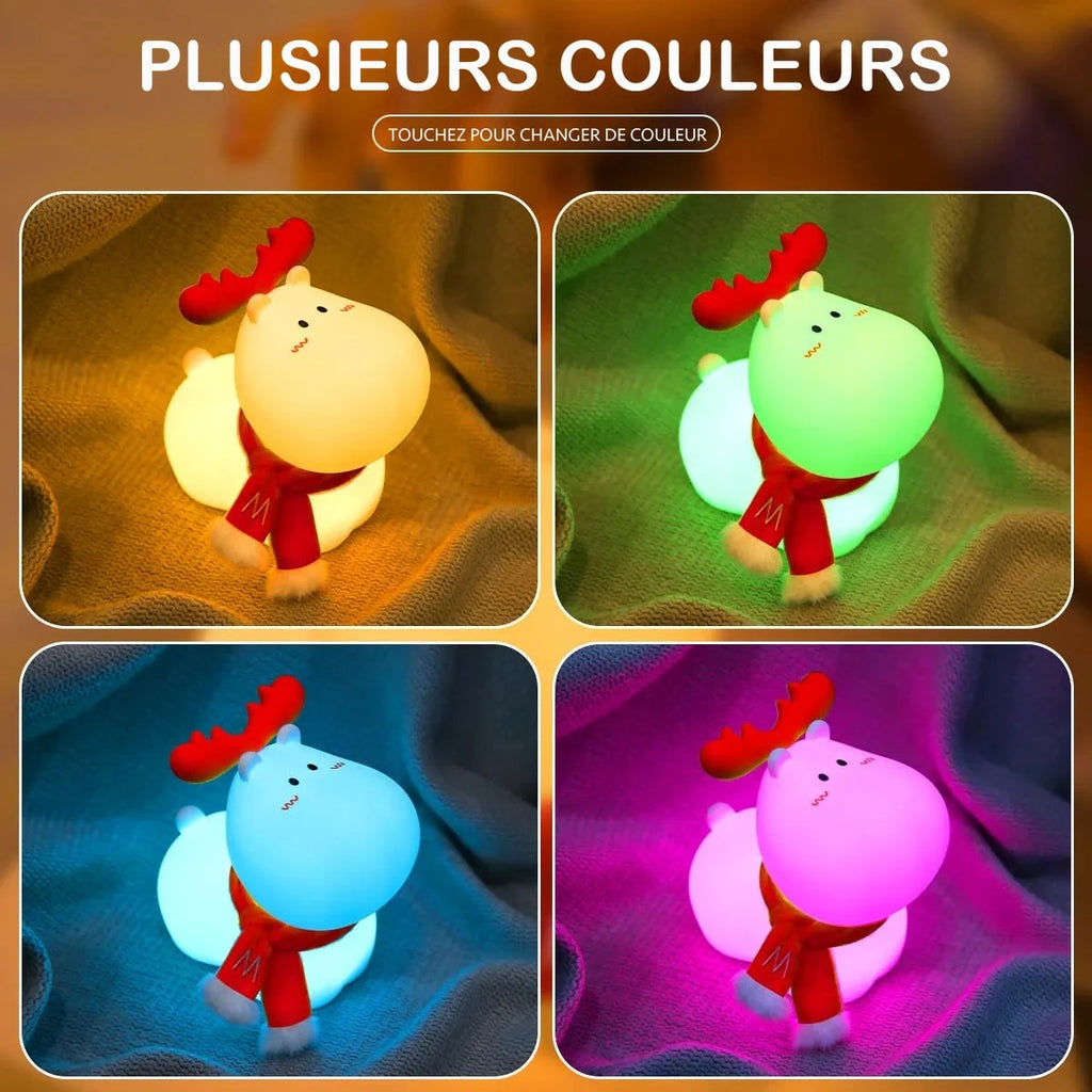 Veilleuse renne pour enfant – silicone, LED rechargeable USB