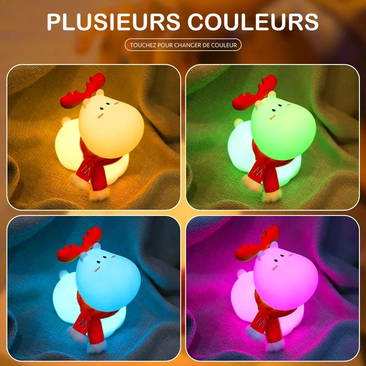 Veilleuse renne pour enfant – silicone, LED rechargeable USB