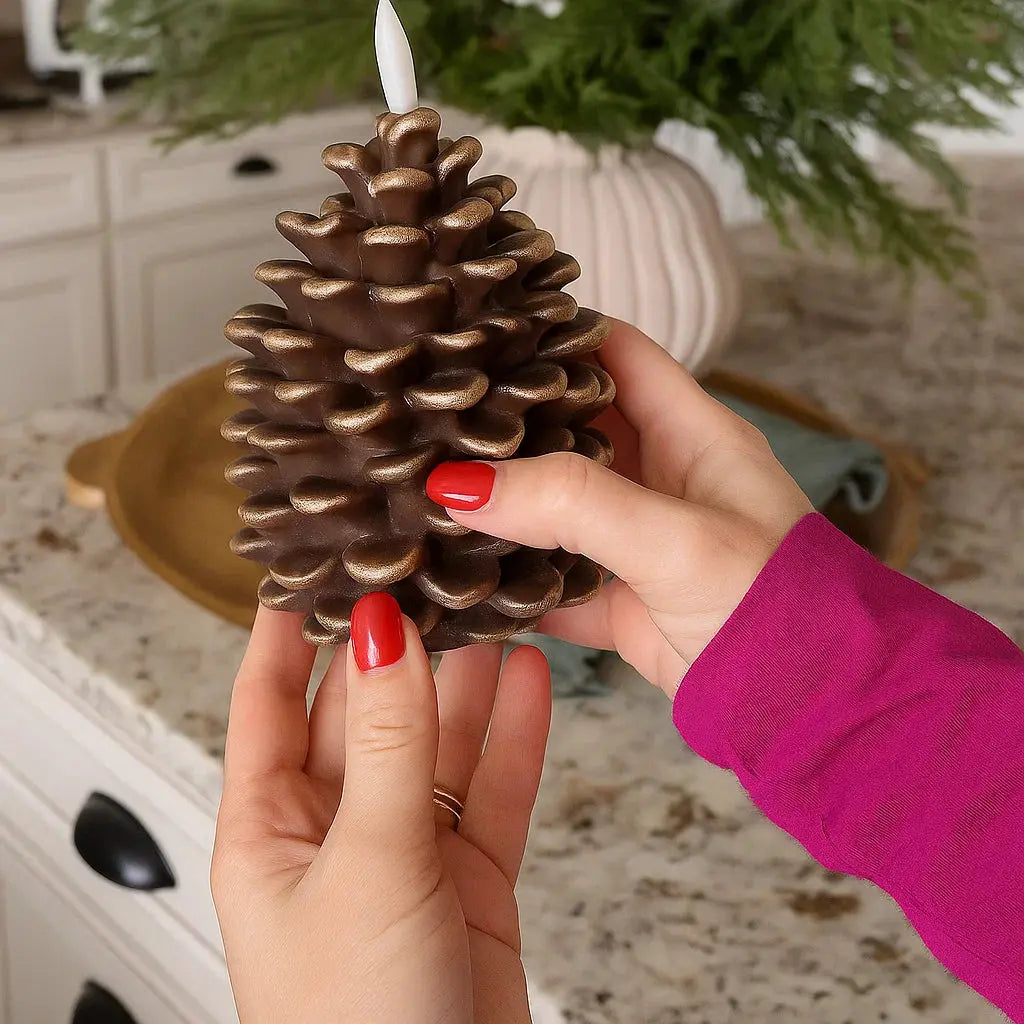 Bougie LED pomme de pin – flamme vacillante sans feu