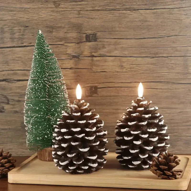 Bougie LED pomme de pin – flamme vacillante sans feu