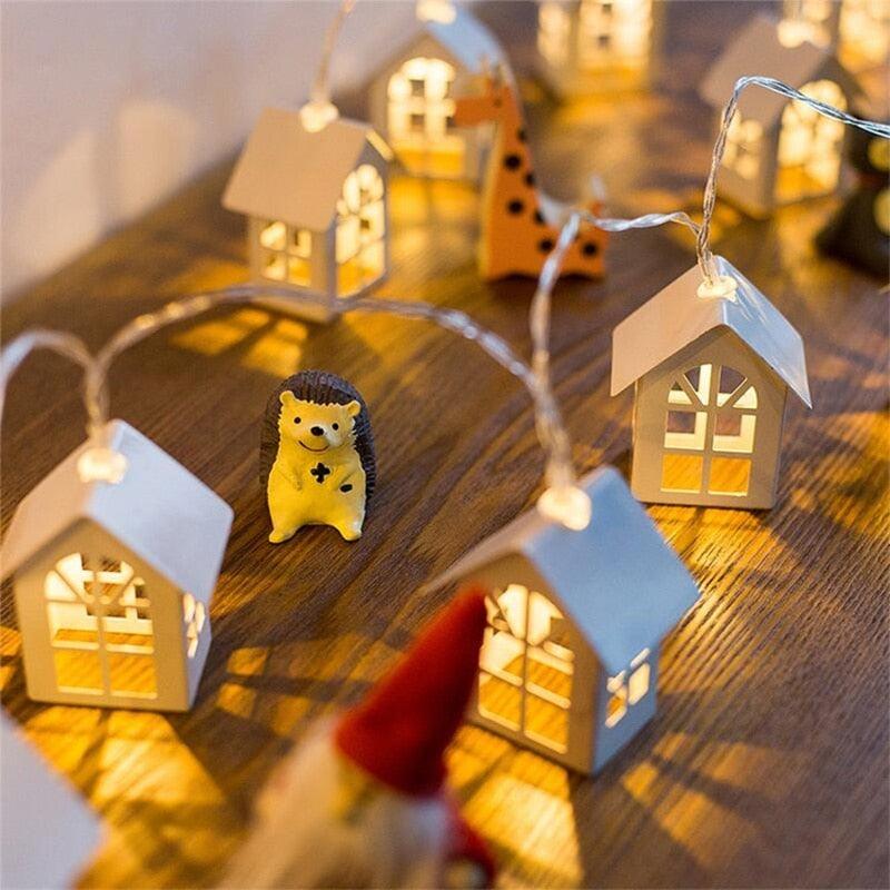 Guirlande lumineuse maisonnettes en bois – LED blanc chaud