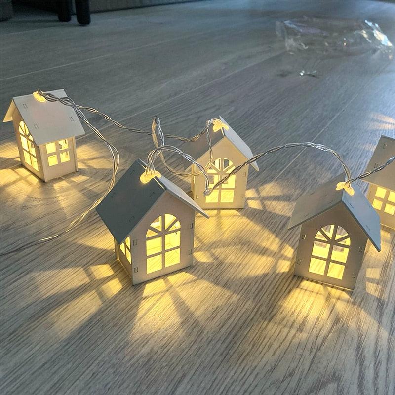 Guirlande lumineuse maisonnettes en bois – LED blanc chaud