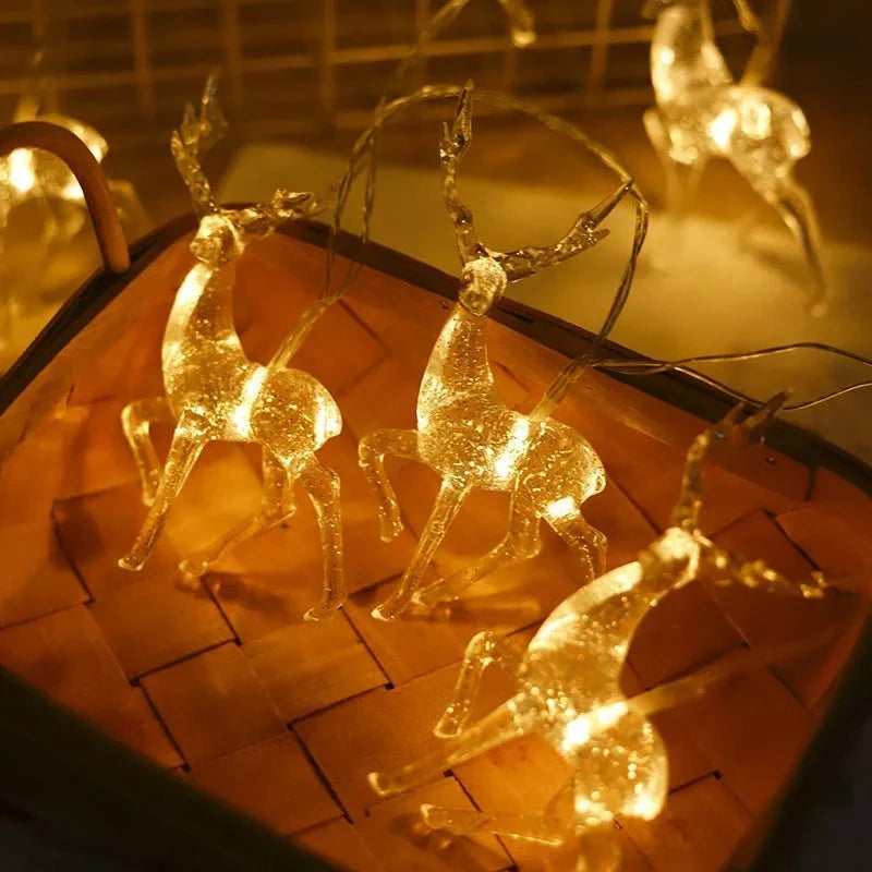 Guirlande lumineuse rennes – 10 LED blanc chaud, 2 m, sur piles