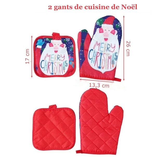 Gants de cuisine de Noël – lot de 2, anti-chaleur et antidérapants