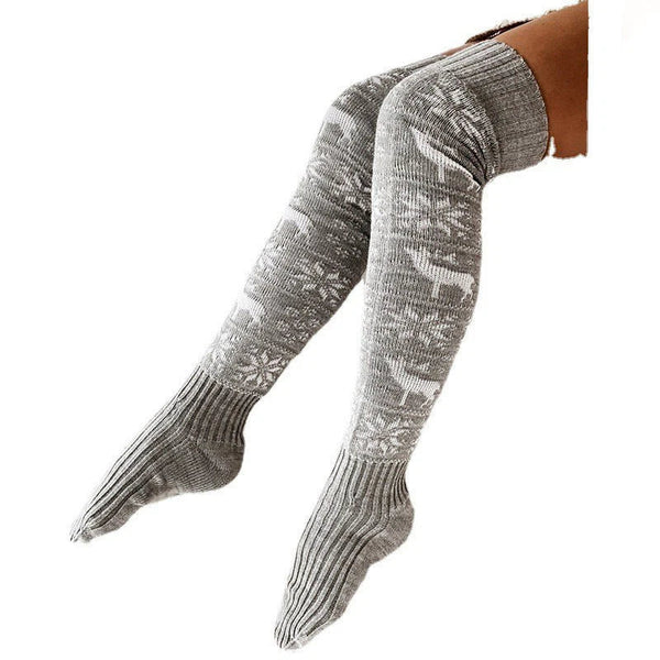 Chaussettes hautes en maille pour femme – motif flocons