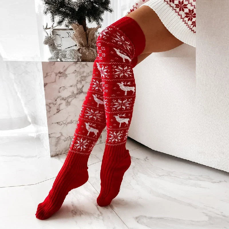 Chaussettes hautes en maille pour femme – motif flocons