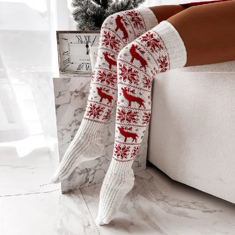 Chaussettes hautes en maille pour femme – motif flocons