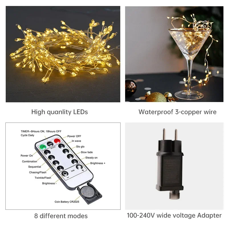 Guirlande LED cluster sur fil argenté – Intérieur et extérieur