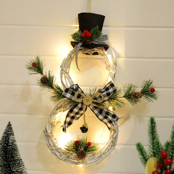 Couronne bonhomme de neige lumineuse – LED sur piles, 40 x 21 cm