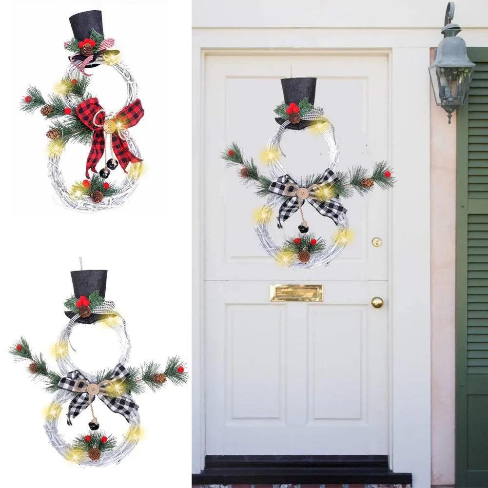 Couronne bonhomme de neige lumineuse – LED sur piles, 40 x 21 cm