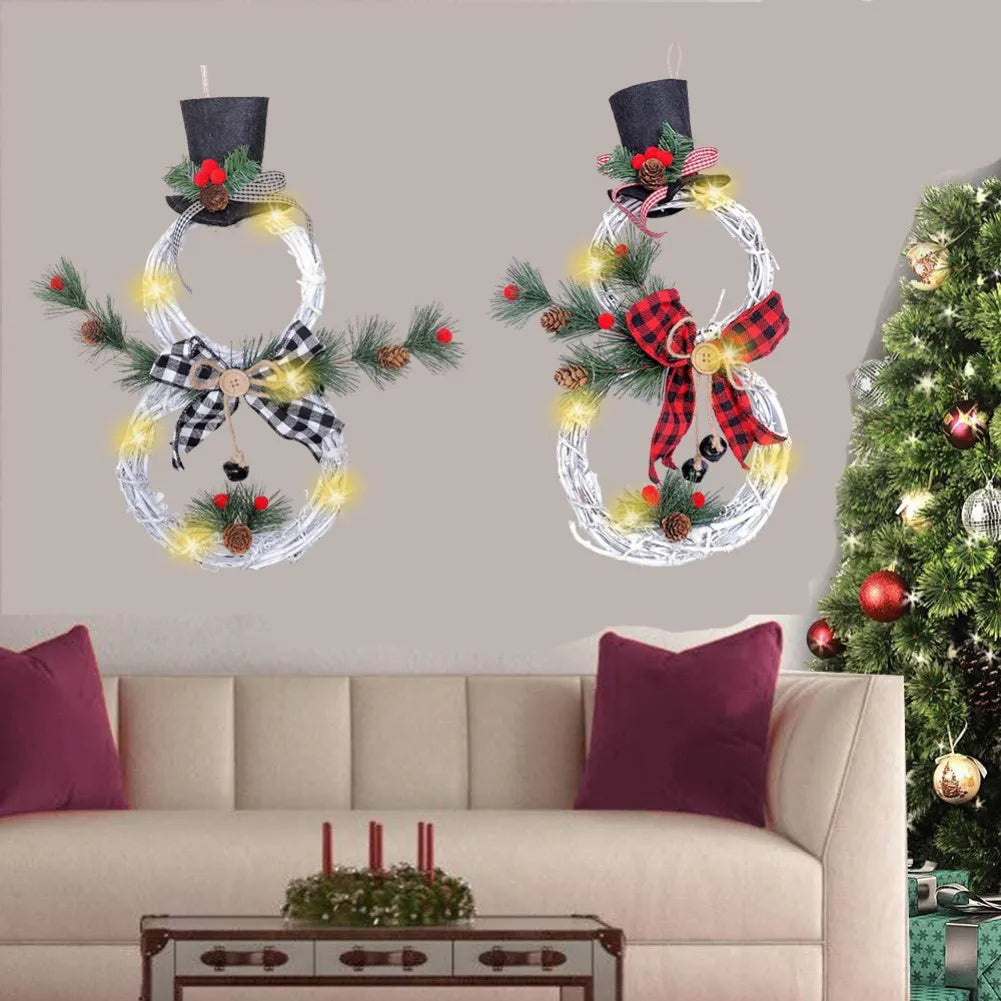 Couronne bonhomme de neige lumineuse – LED sur piles, 40 x 21 cm