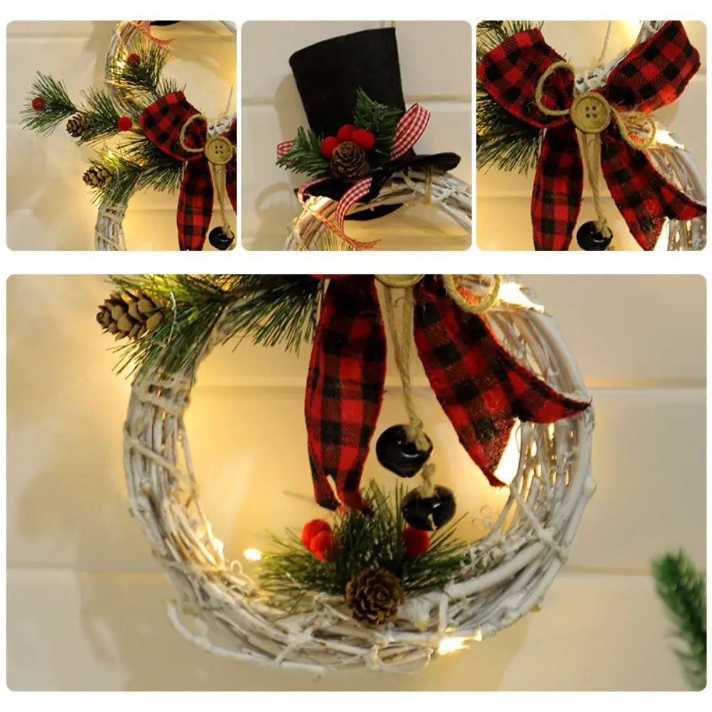 Couronne bonhomme de neige lumineuse – LED sur piles, 40 x 21 cm