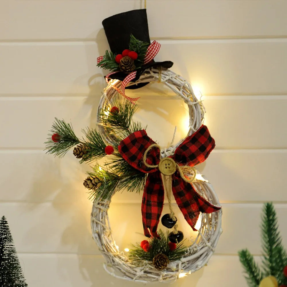 Couronne bonhomme de neige lumineuse – LED sur piles, 40 x 21 cm