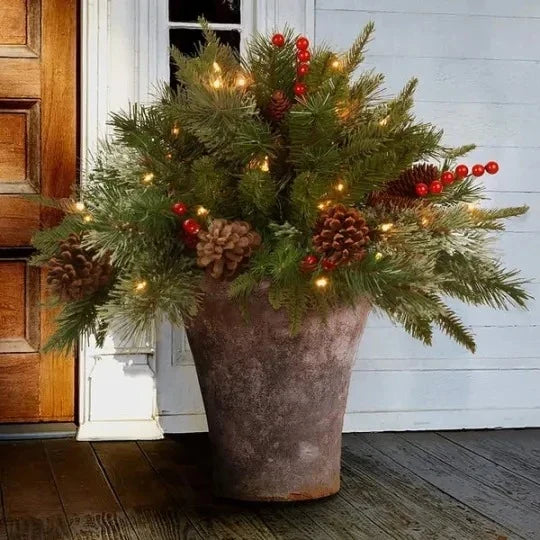 Garniture de jardinière enneigée – 35 LED et minuterie