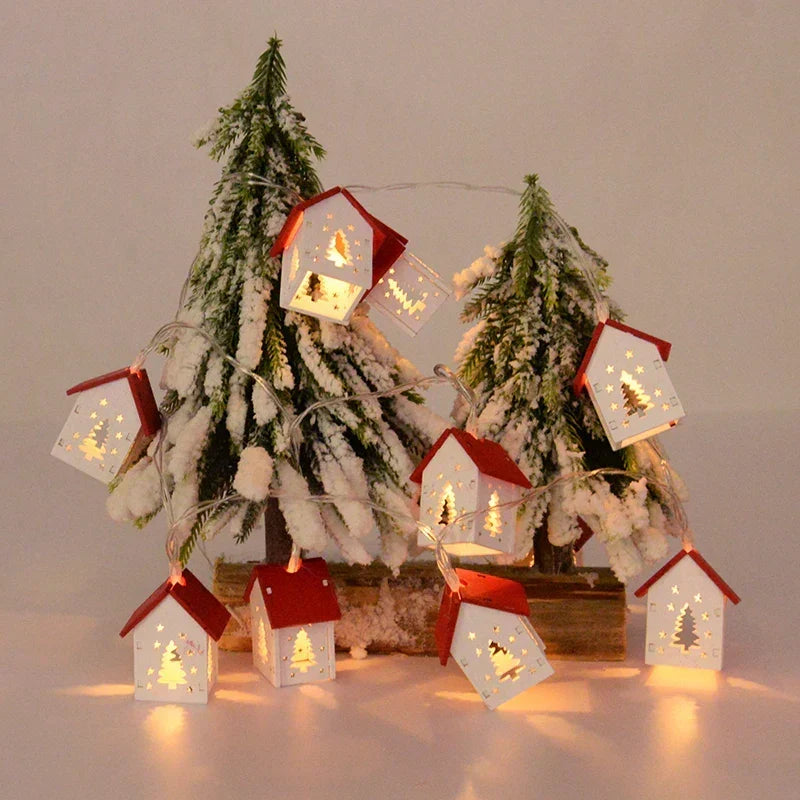Décoration de Noël en bois véritable – LED blanc chaud à piles