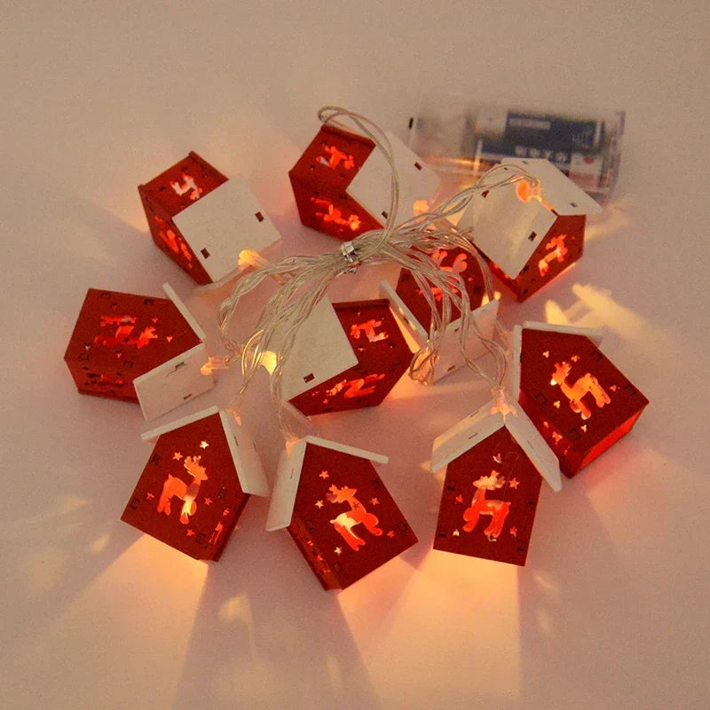 Décoration de Noël en bois véritable – LED blanc chaud à piles