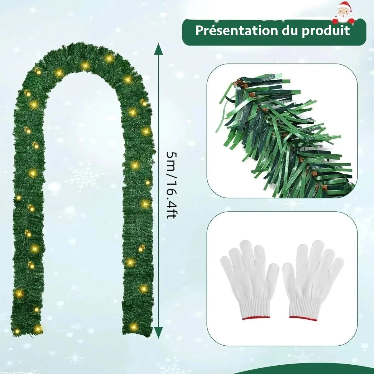 Guirlande de sapin lumineuse – 100 LED blanc chaud, 2,7 m