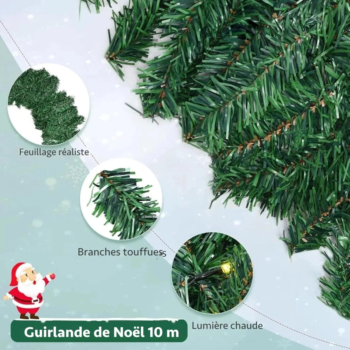 Guirlande de sapin lumineuse – 100 LED blanc chaud, 2,7 m
