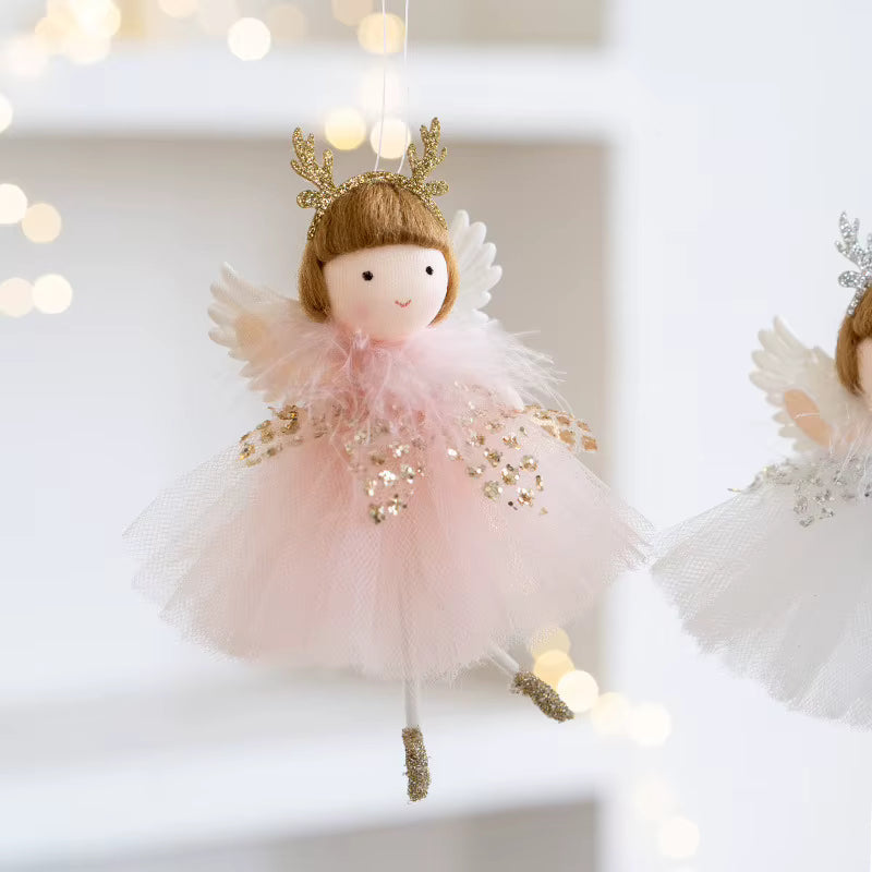 Ornement de sapin ange – jupe en tulle et bois de renne