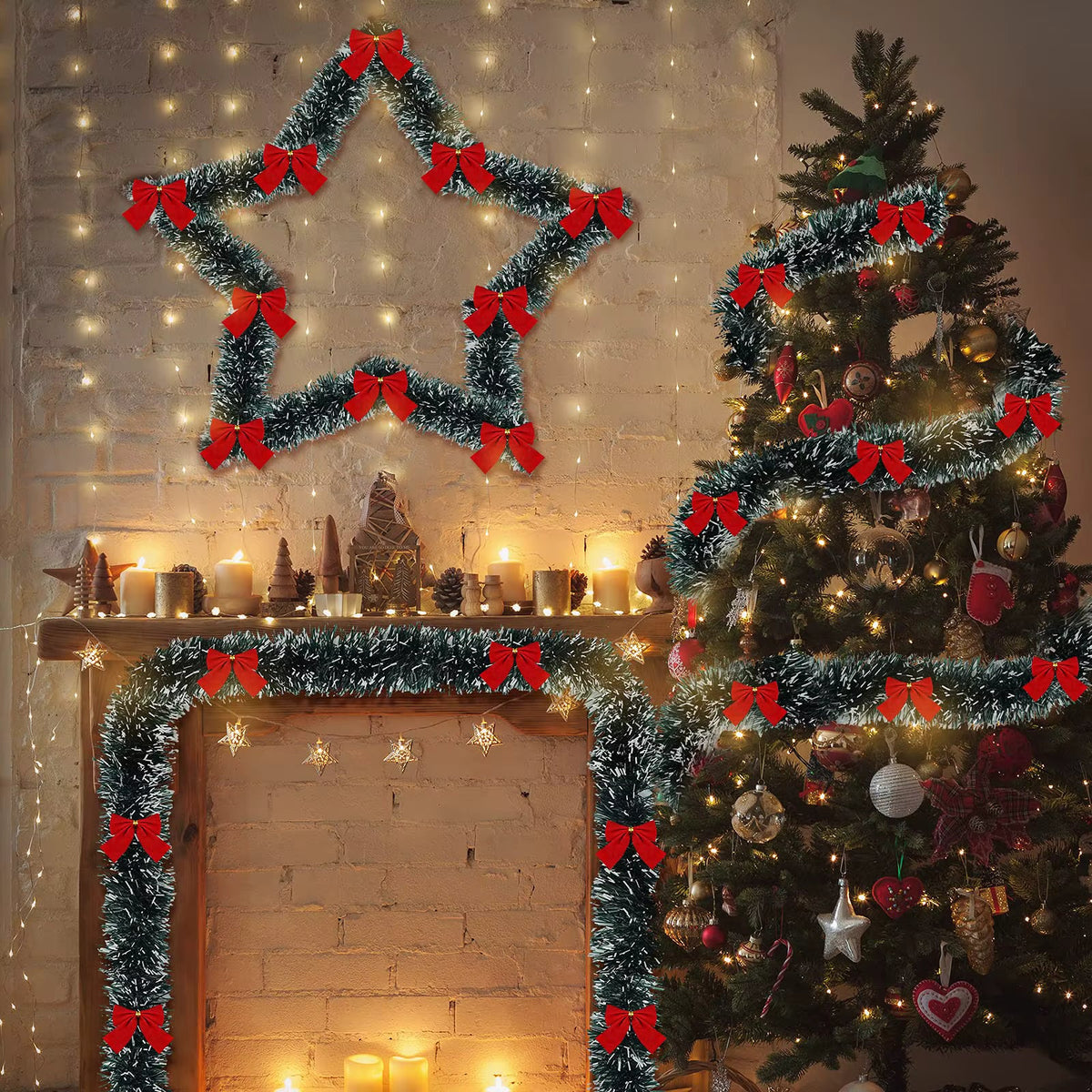 Guirlande de Noël en lamelles rouges – avec nœuds