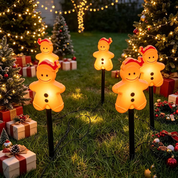 Piquets lumineux LED bonhomme pain d'épices – lot de 5