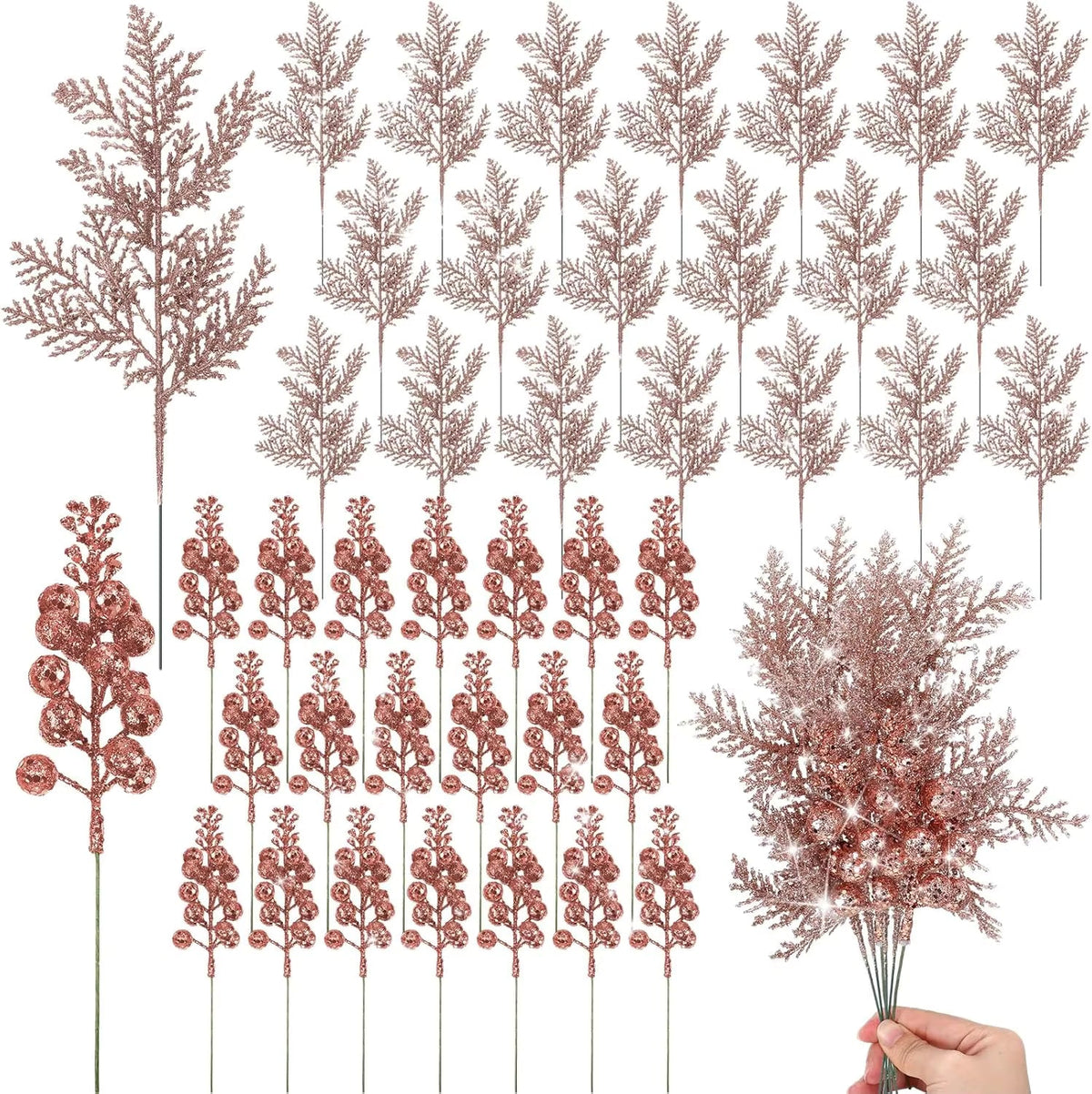 Picks pailletés baies et branches – lot de 10