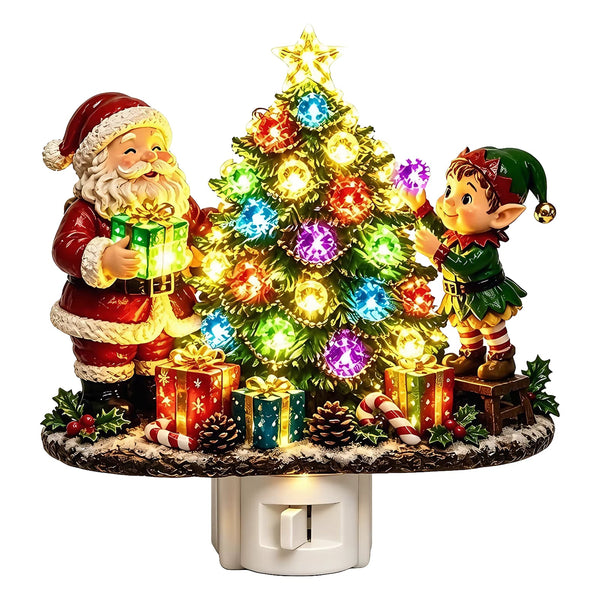 Veilleuse de Noël à brancher – Père Noël et lutin strassés
