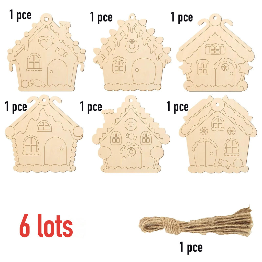 Ornements de Noël en bois brut à peindre – lot de 6