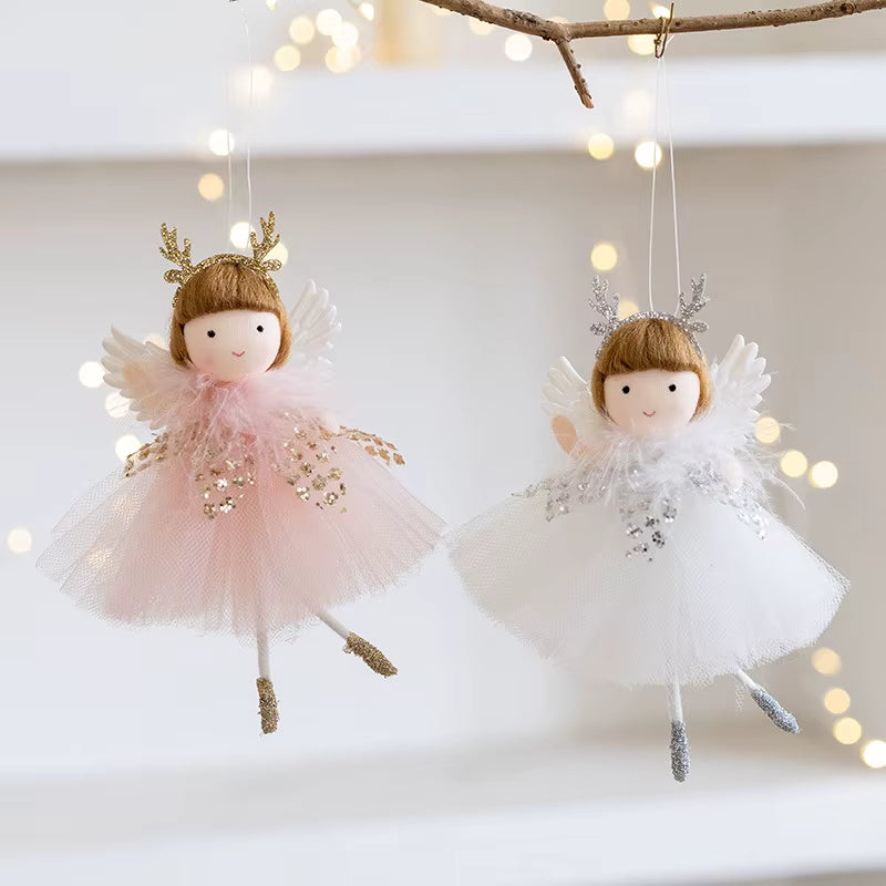 Ornement de sapin ange – jupe en tulle et bois de renne