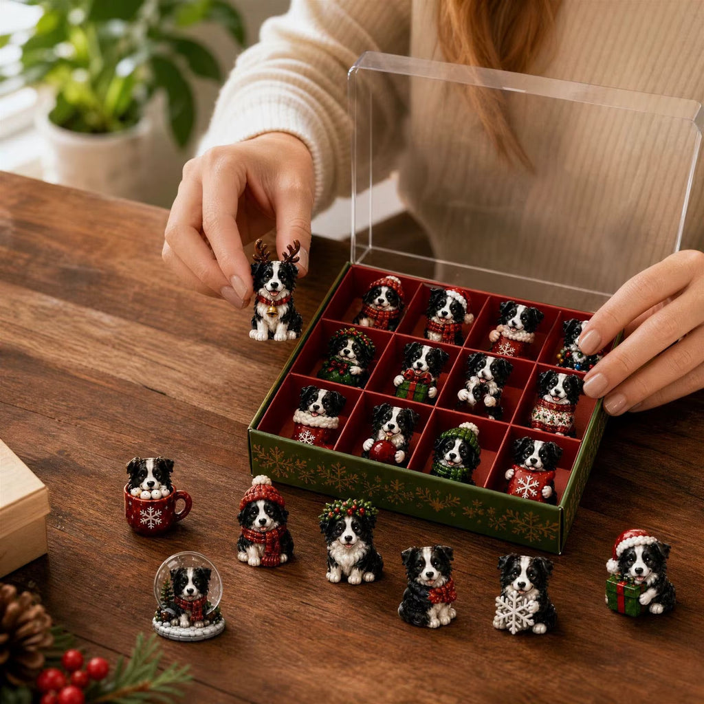 Calendrier de l'Avent border collie – 24 pendentifs acrylique